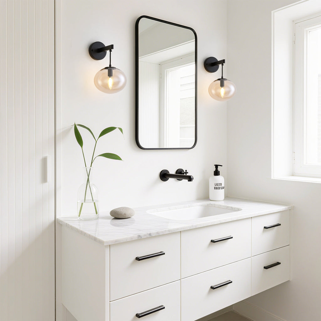 11 in. 1-Light Black Round Modern Wall Sconces with Clear Glass Shade (Bulbs Not Included)
