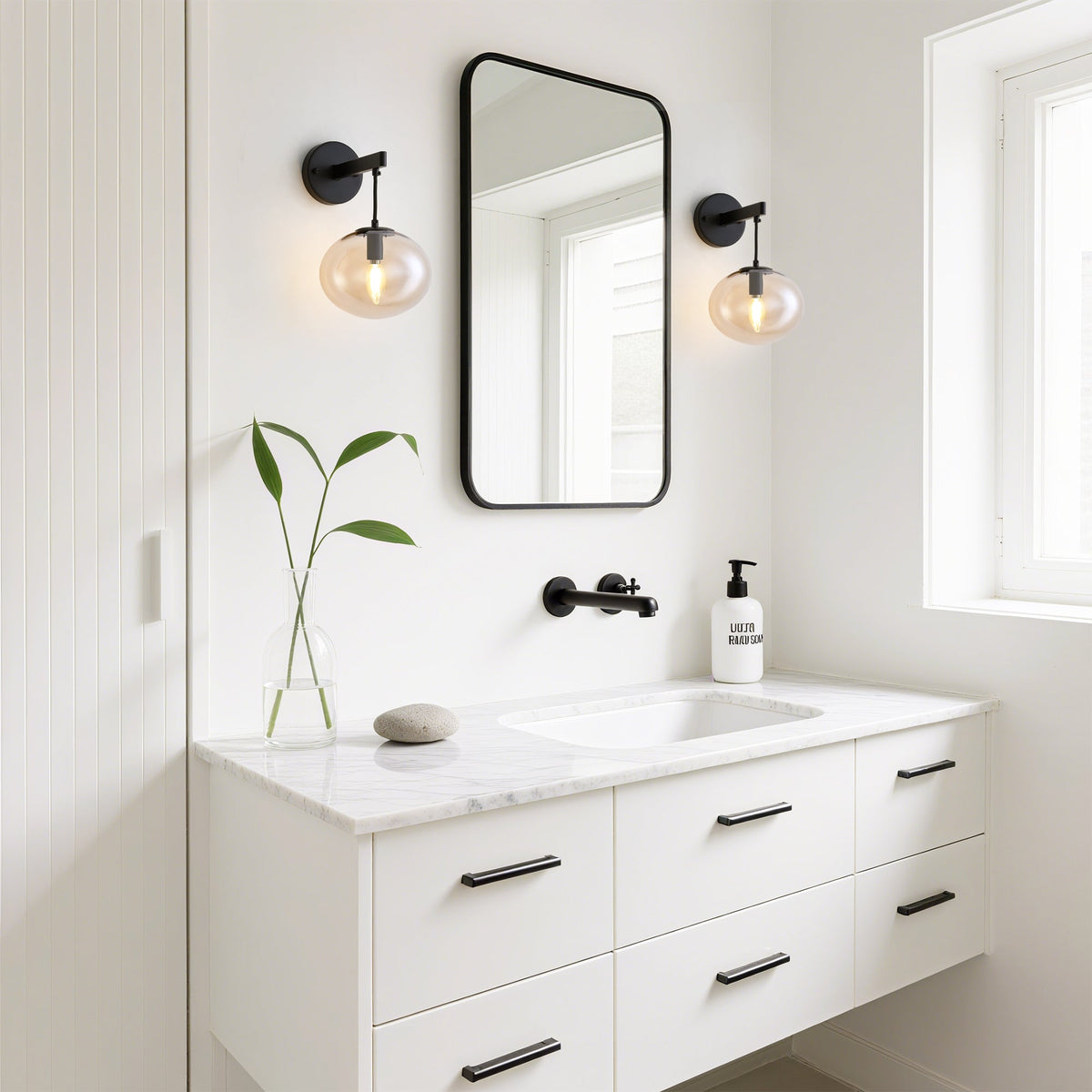 11 in. 1-Light Black Round Modern Wall Sconces with Clear Glass Shade (Bulbs Not Included)