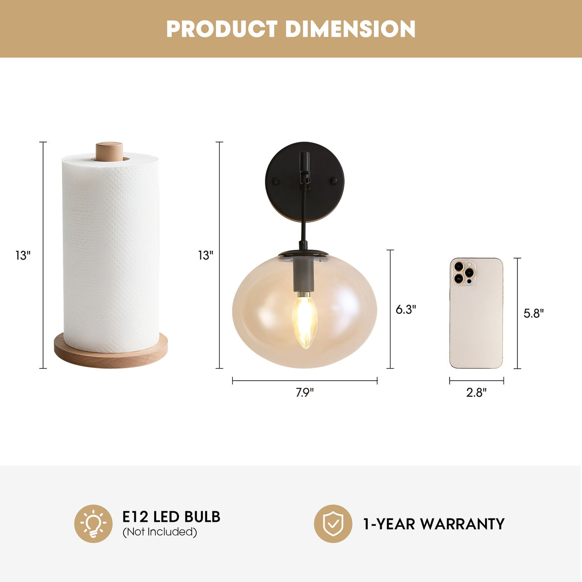 11 in. 1-Light Black Round Modern Wall Sconces with Clear Glass Shade (Bulbs Not Included)