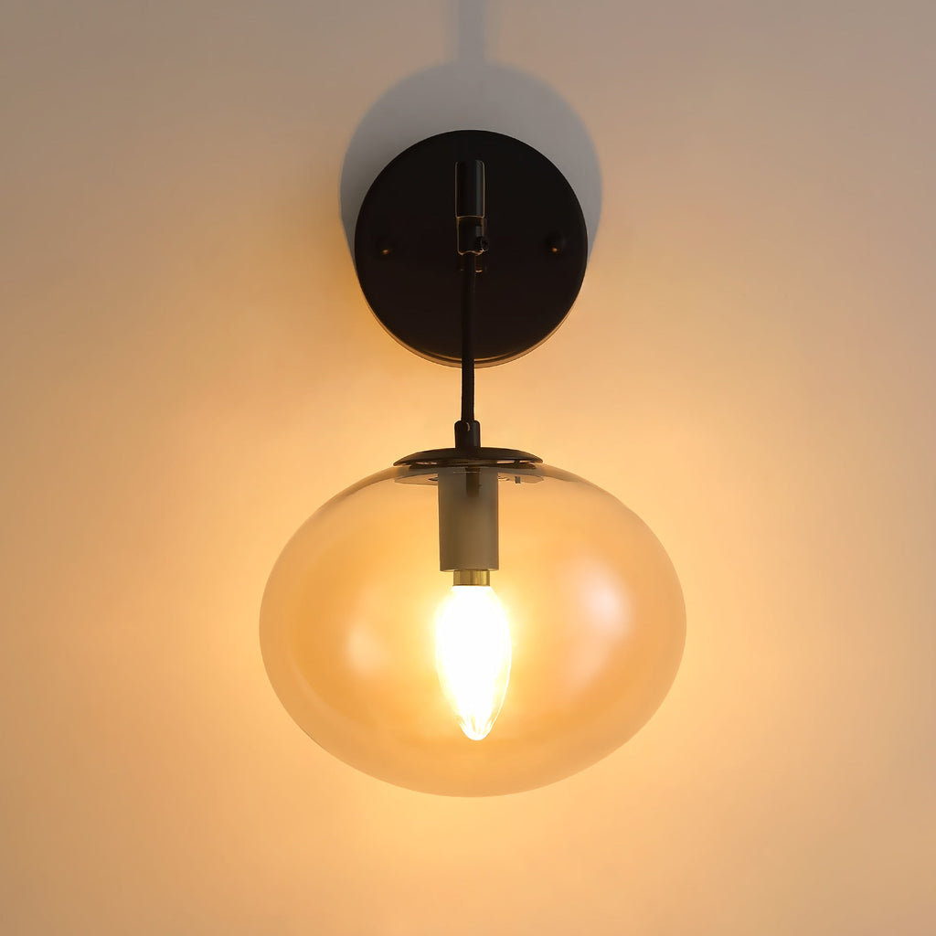 11 in. 1-Light Black Round Modern Wall Sconces with Clear Glass Shade (Bulbs Not Included)