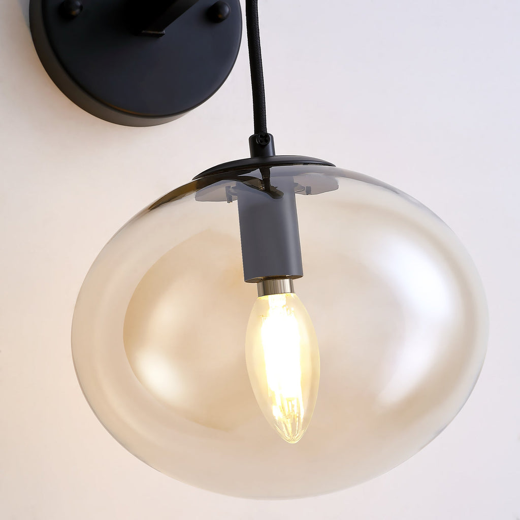 11 in. 1-Light Black Round Modern Wall Sconces with Clear Glass Shade (Bulbs Not Included)