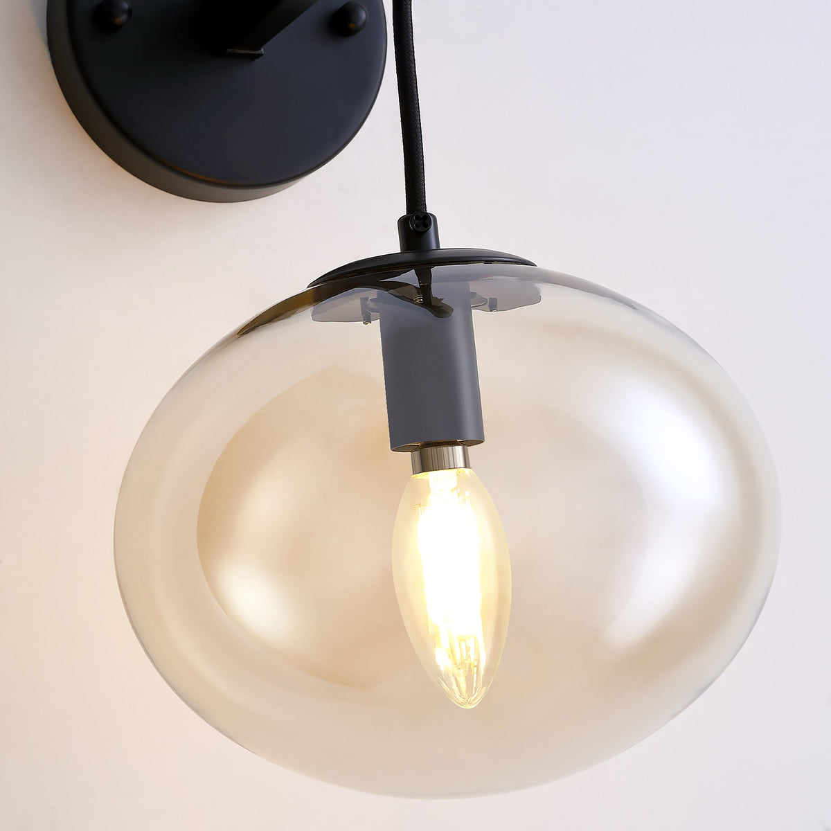 11 in. 1-Light Black Round Modern Wall Sconces with Clear Glass Shade (Bulbs Not Included)