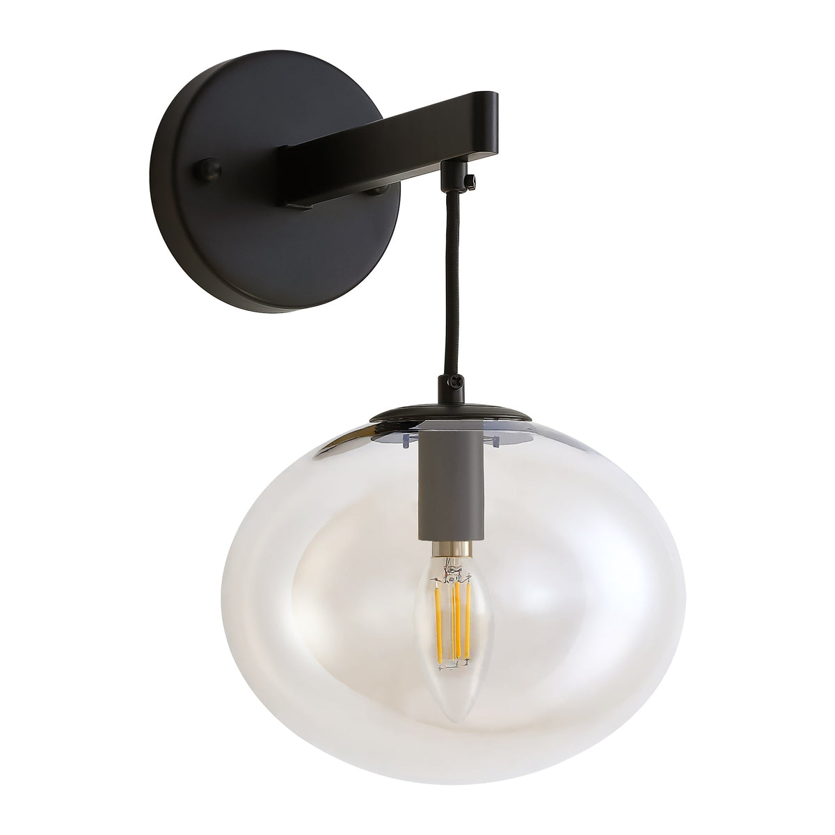 11 in. 1-Light Black Round Modern Wall Sconces with Clear Glass Shade (Bulbs Not Included)