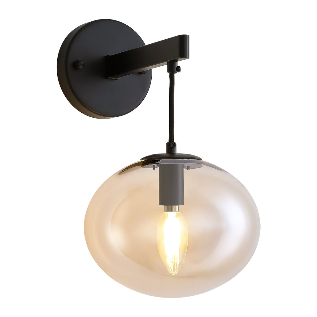 11 in. 1-Light Black Round Modern Wall Sconces with Clear Glass Shade (Bulbs Not Included)