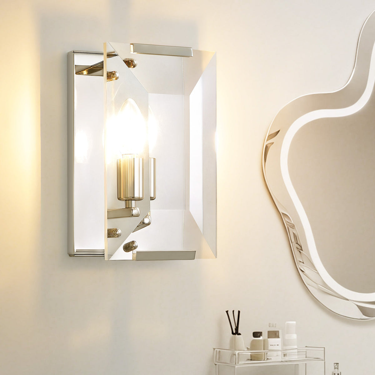 10.2 in. Length 1-Light Chrome Modern Wall Sconces with Rectangular Clear Glass Shade (Bulbs Not Included)