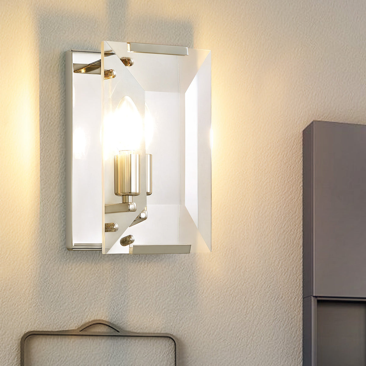 10.2 in. Length 1-Light Chrome Modern Wall Sconces with Rectangular Clear Glass Shade (Bulbs Not Included)