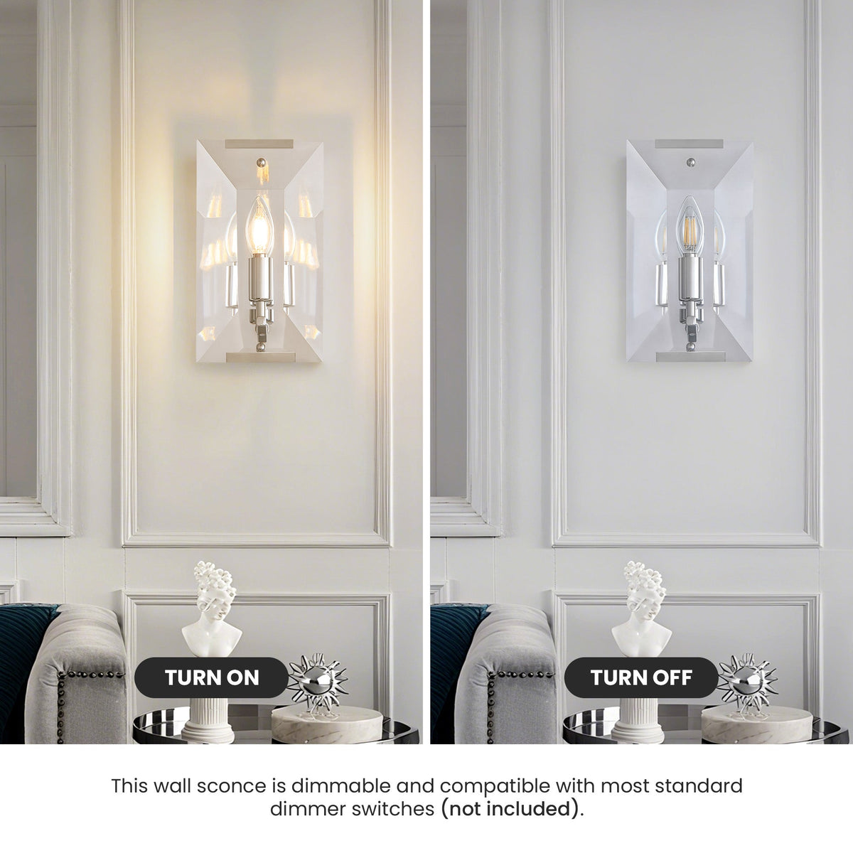 10.2 in. Length 1-Light Chrome Modern Wall Sconces with Rectangular Clear Glass Shade (Bulbs Not Included)
