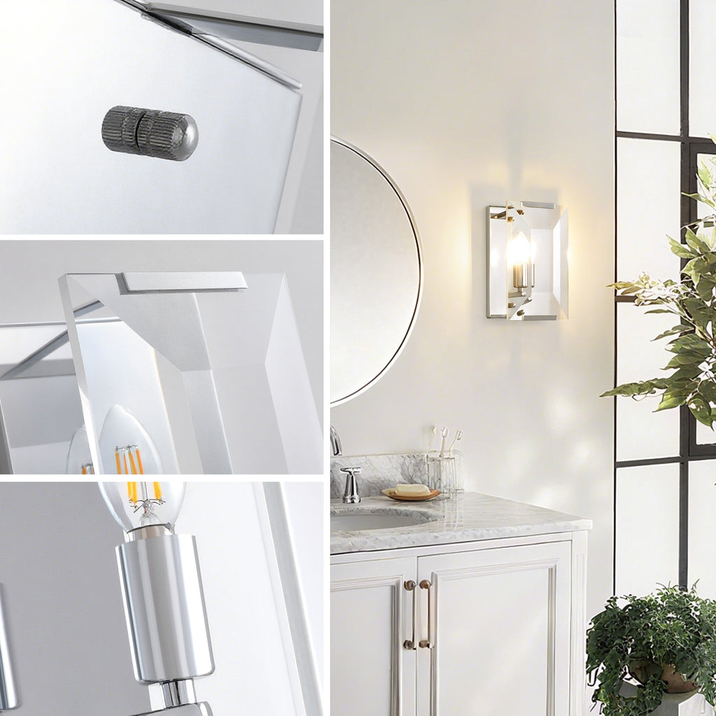 10.2 in. Length 1-Light Chrome Modern Wall Sconces with Rectangular Clear Glass Shade (Bulbs Not Included)