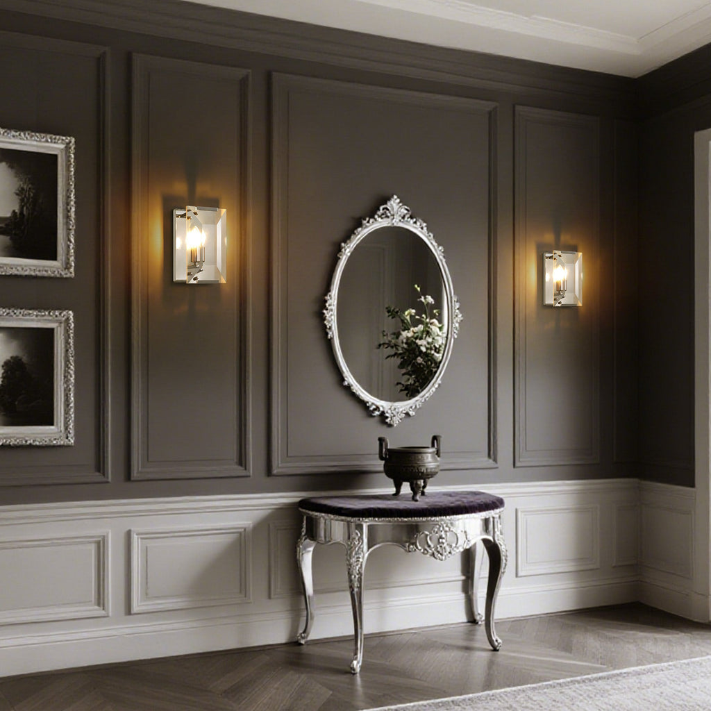 10.2 in. Length 1-Light Chrome Modern Wall Sconces with Rectangular Clear Glass Shade (Bulbs Not Included)