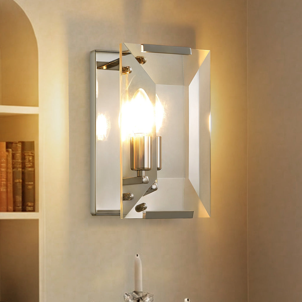 10.2 in. Length 1-Light Chrome Modern Wall Sconces with Rectangular Clear Glass Shade (Bulbs Not Included)