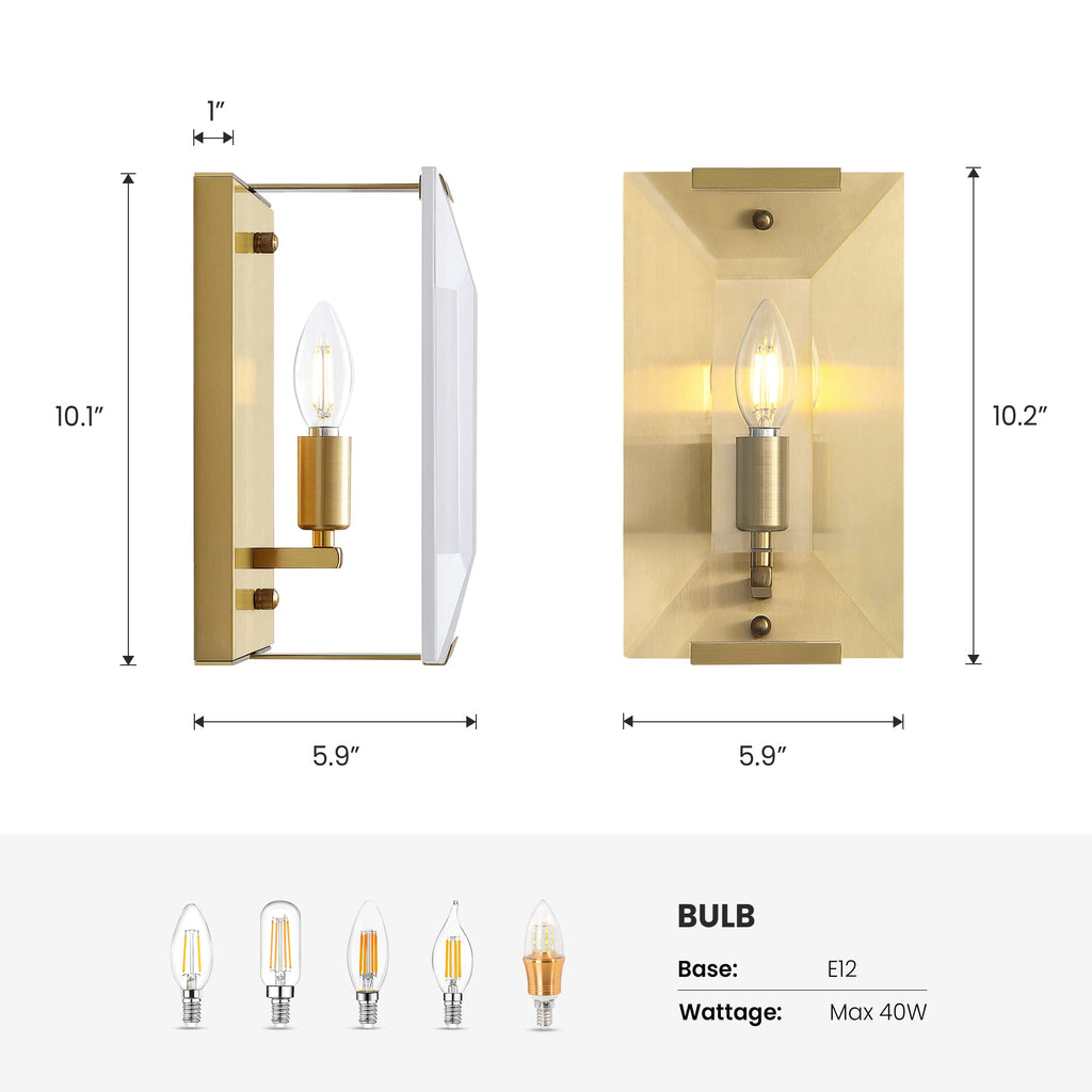 10.2 in. 1-Light Gold Modern Dimmable Wall Sconce with Glass Shade Modern Lighting Fixture for Corridor and Hallway