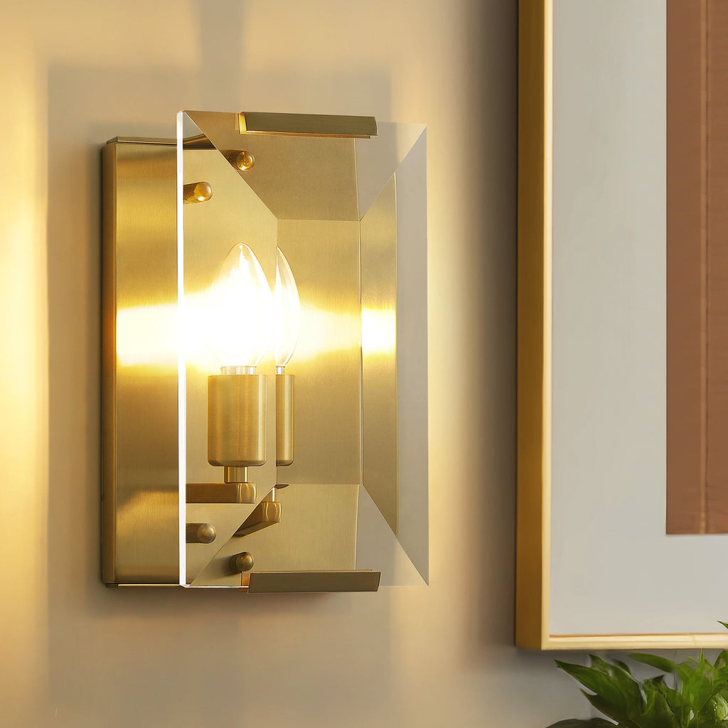 10.2 in. 1-Light Gold Modern Dimmable Wall Sconce with Glass Shade Modern Lighting Fixture for Corridor and Hallway