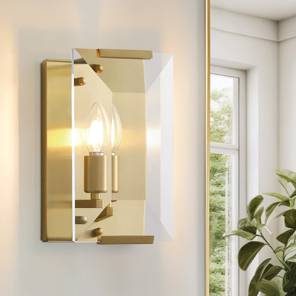 10.2 in. 1-Light Gold Modern Dimmable Wall Sconce with Glass Shade Modern Lighting Fixture for Corridor and Hallway