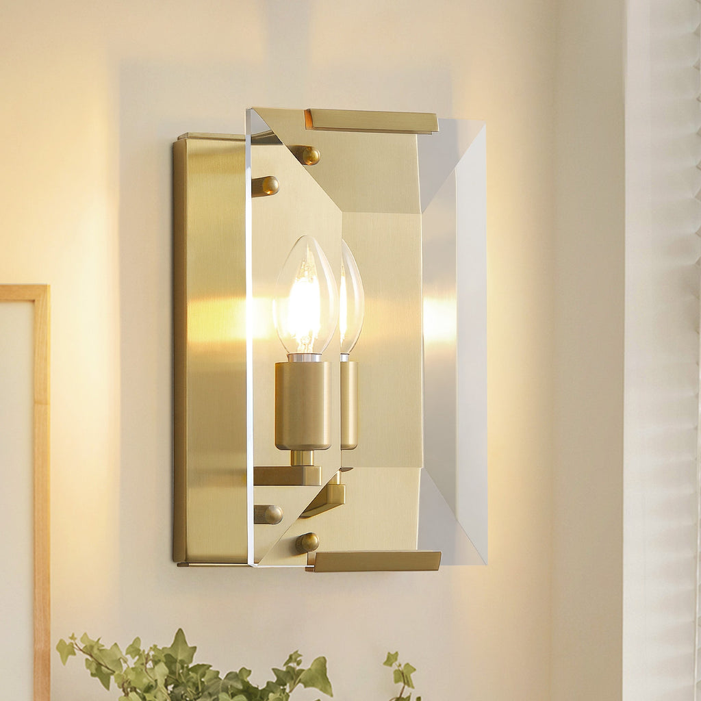 10.2 in. 1-Light Gold Modern Dimmable Wall Sconce with Glass Shade Modern Lighting Fixture for Corridor and Hallway