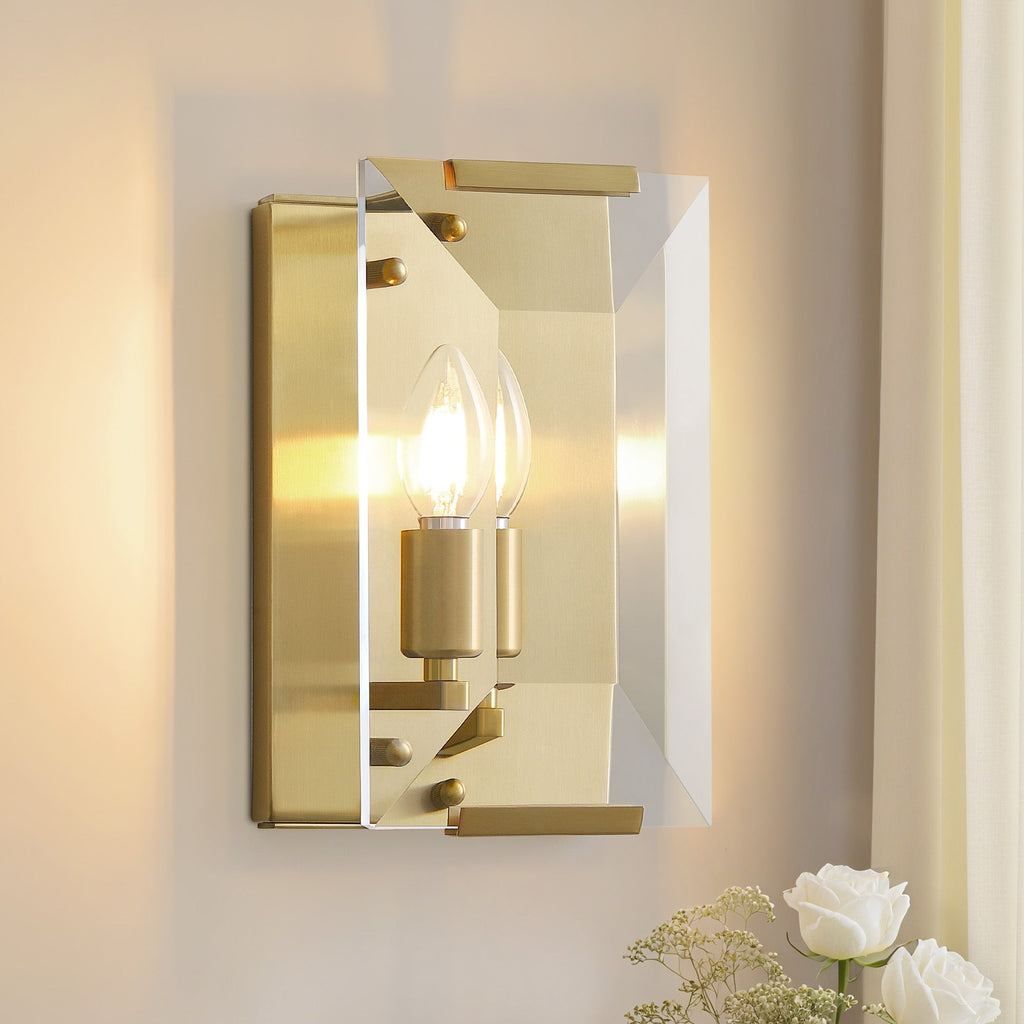 10.2 in. 1-Light Gold Modern Dimmable Wall Sconce with Glass Shade Modern Lighting Fixture for Corridor and Hallway