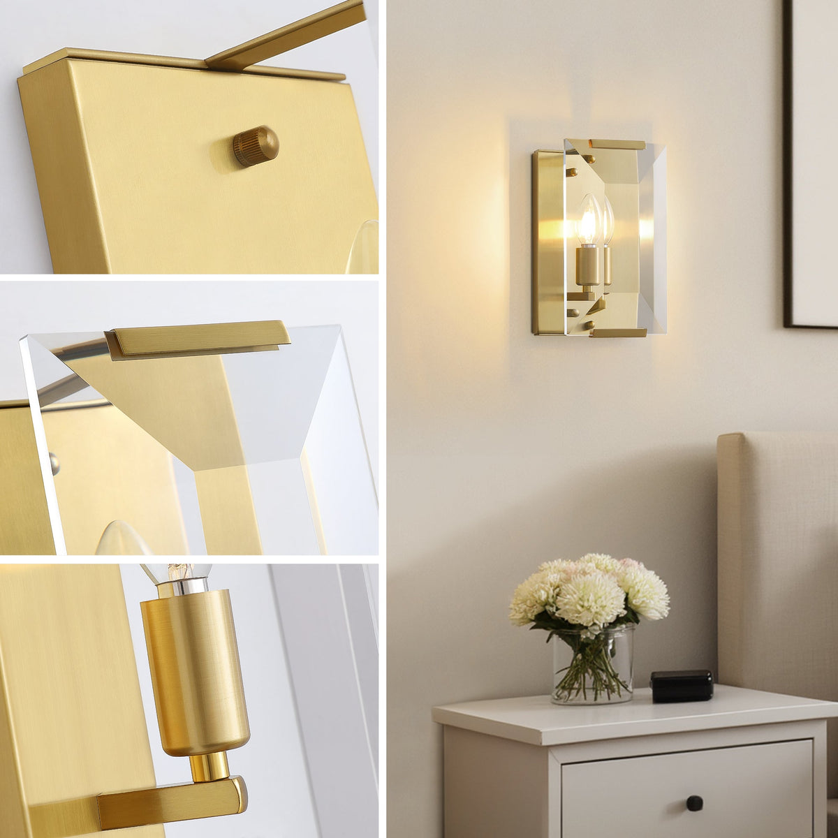 10.2 in. 1-Light Gold Modern Dimmable Wall Sconce with Glass Shade Modern Lighting Fixture for Corridor and Hallway