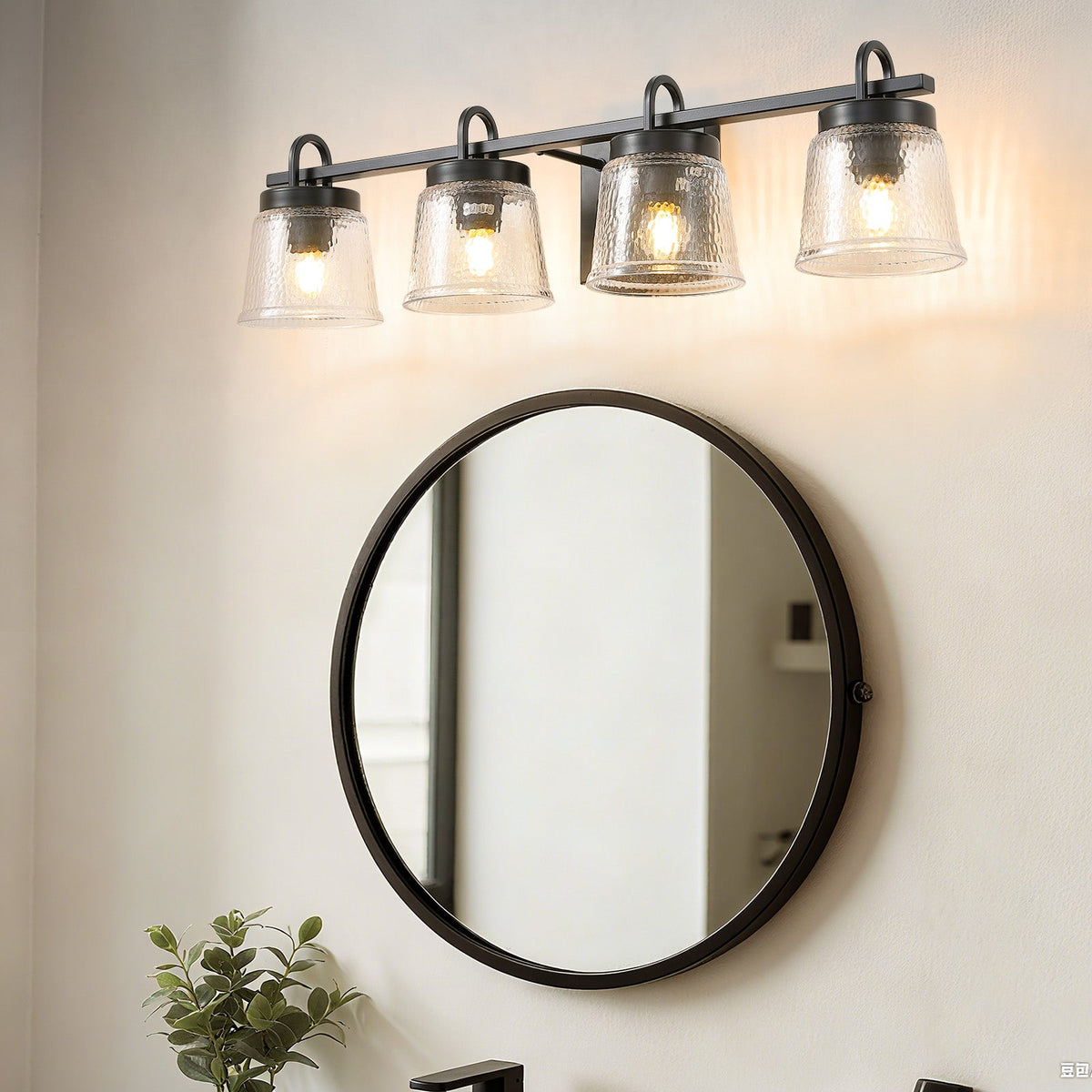 30.9in 4-Light Matte Black Vanity Light Dimmable 3-Color with Modern Wavy Glass for Bathroom (Bulbs Not Included)