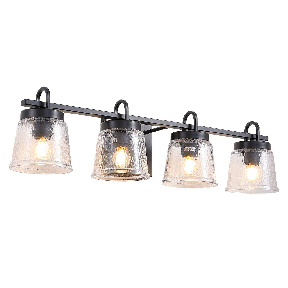 30.9in 4-Light Matte Black Vanity Light Dimmable 3-Color with Modern Wavy Glass for Bathroom (Bulbs Not Included)