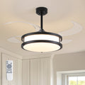 48in Indoor Downrod Mount Modern Black Retractable Dimmable Fandelier Ceiling Fan with Remote
