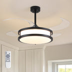 48in Indoor Downrod Mount Modern Black Retractable Dimmable Fandelier Ceiling Fan with Remote