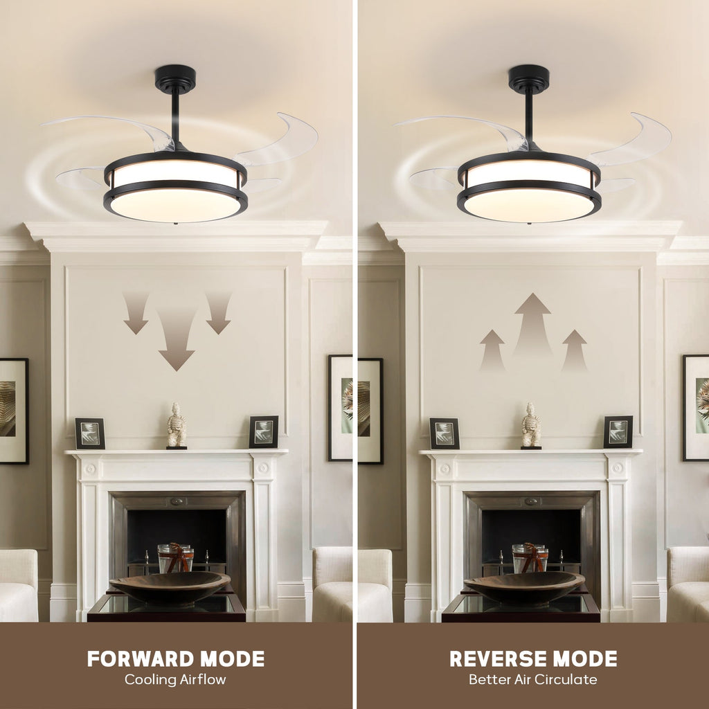 48in Indoor Downrod Mount Modern Black Retractable Dimmable Fandelier Ceiling Fan with Remote