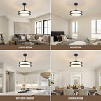48in Indoor Downrod Mount Modern Black Retractable Dimmable Fandelier Ceiling Fan with Remote