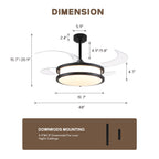 48in Indoor Downrod Mount Modern Black Retractable Dimmable Fandelier Ceiling Fan with Remote