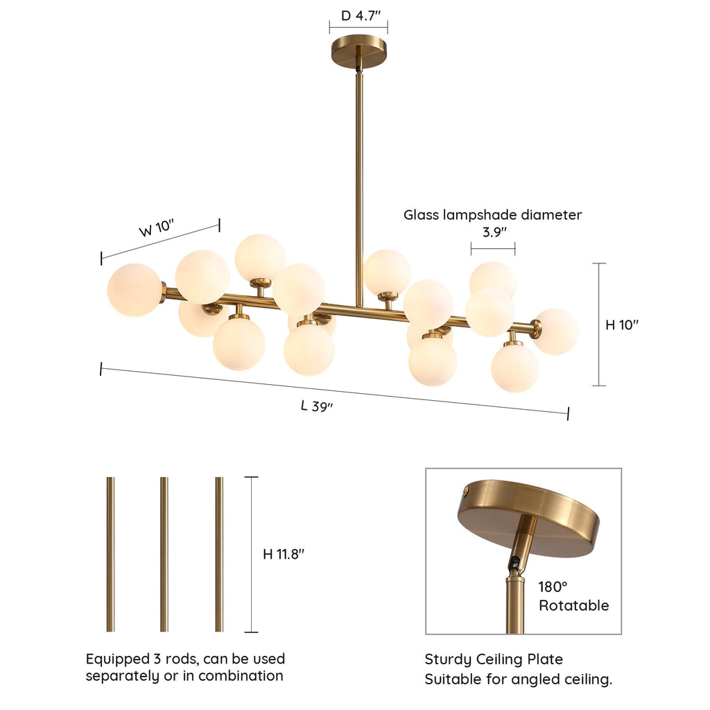16-Light Modern Dimmable Bubble Glass Sputnik Gold Glass Globe Chandelier for Dining Room and Living Room