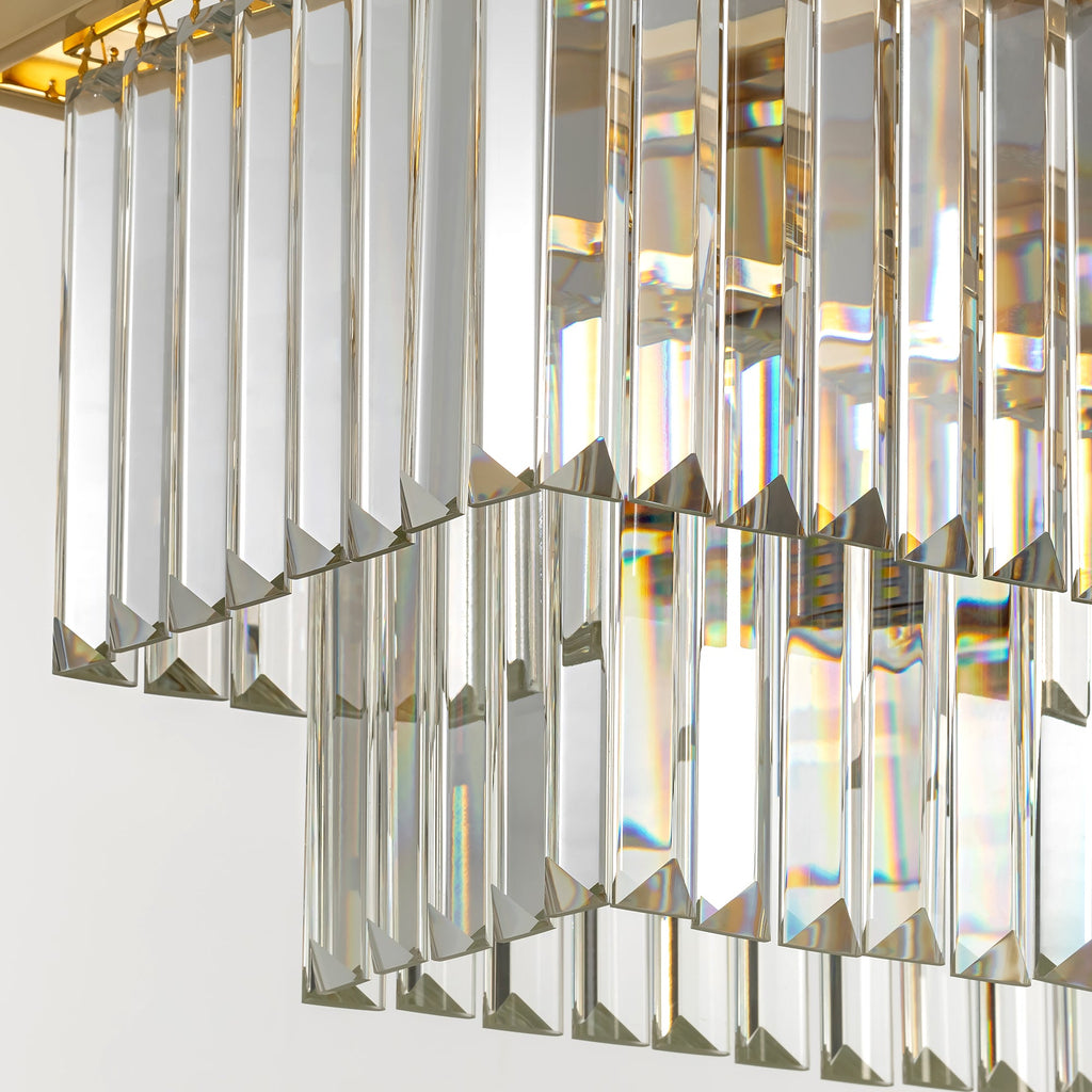 Araña de cristal rectangular dorada moderna de 8 luces con luz para comedor o cocina