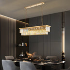 Araña de cristal rectangular dorada moderna de 8 luces con luz para comedor o cocina