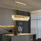 Araña de cristal rectangular dorada moderna de 8 luces con luz para comedor o cocina