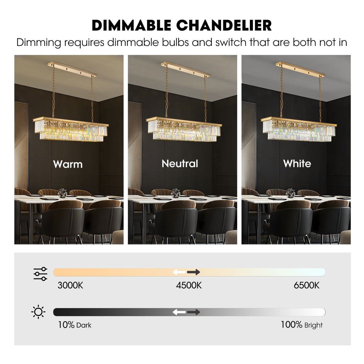 Araña de cristal rectangular dorada moderna de 8 luces con luz para comedor o cocina