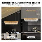 Araña de cristal rectangular dorada moderna de 8 luces con luz para comedor o cocina