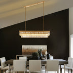 Araña de cristal rectangular dorada moderna de 8 luces con luz para comedor o cocina