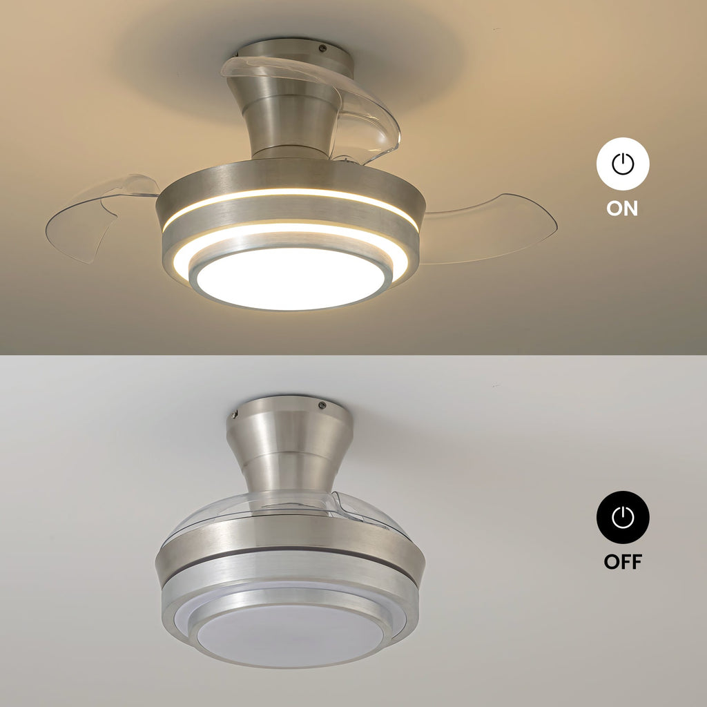 28in Retractable LED Ceiling Fan with Light Dimmable Low Profile Fandelier Remote&APP Control