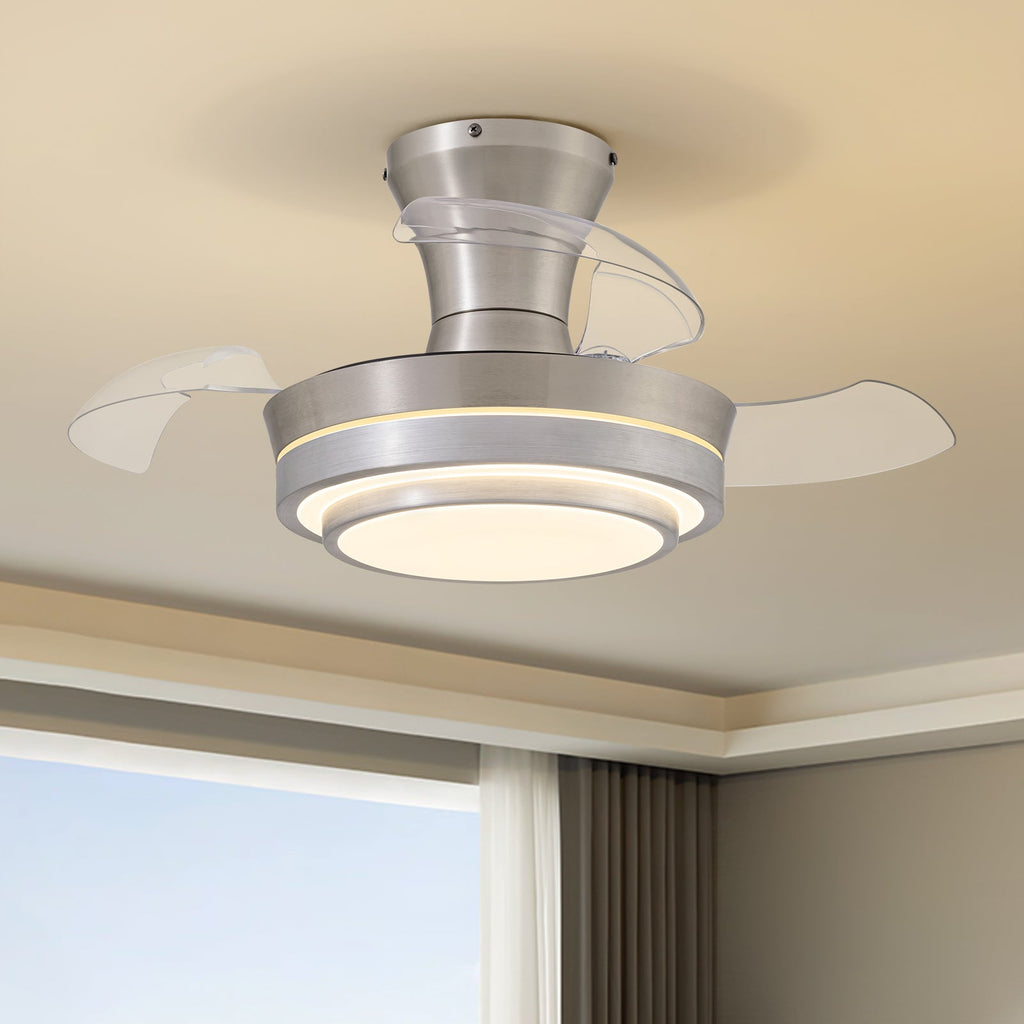 28in Retractable LED Ceiling Fan with Light Dimmable Low Profile Fandelier Remote&APP Control