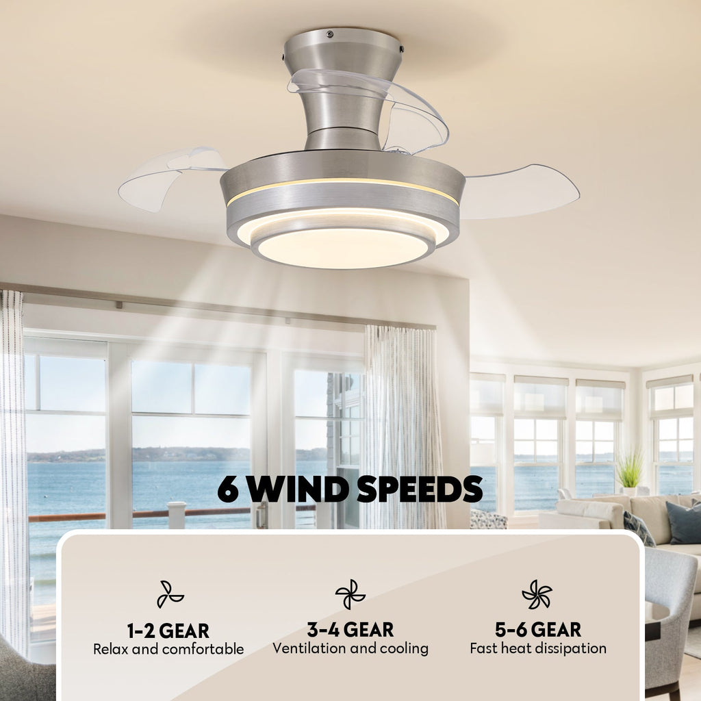 28in Retractable LED Ceiling Fan with Light Dimmable Low Profile Fandelier Remote&APP Control