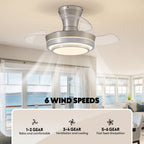 28in Retractable LED Ceiling Fan with Light Dimmable Low Profile Fandelier Remote&APP Control