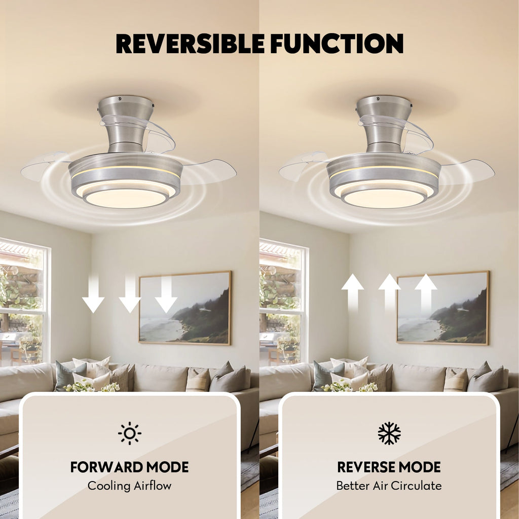 28in Retractable LED Ceiling Fan with Light Dimmable Low Profile Fandelier Remote&APP Control