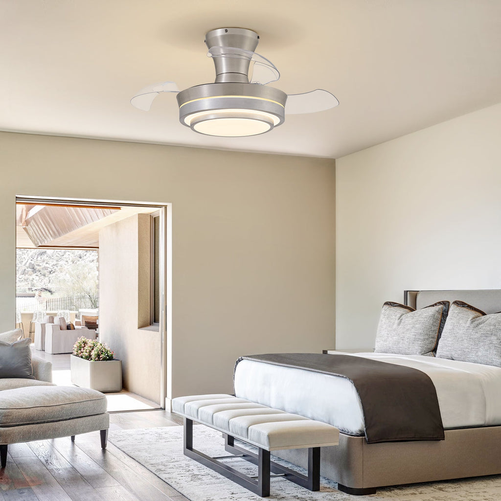 28in Retractable LED Ceiling Fan with Light Dimmable Low Profile Fandelier Remote&APP Control