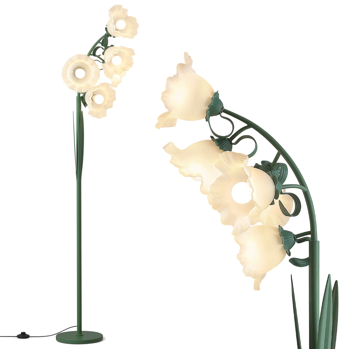 5 Light Flower Floor Lamp for Living Room,3CCT LED Arc Floor Lamp with Foot Switch,Cute Floral Standing Lamp for Bedroom with Acrylic Shades,Curves Tall Lamp for Living Room Corner (Bulbs Included)
