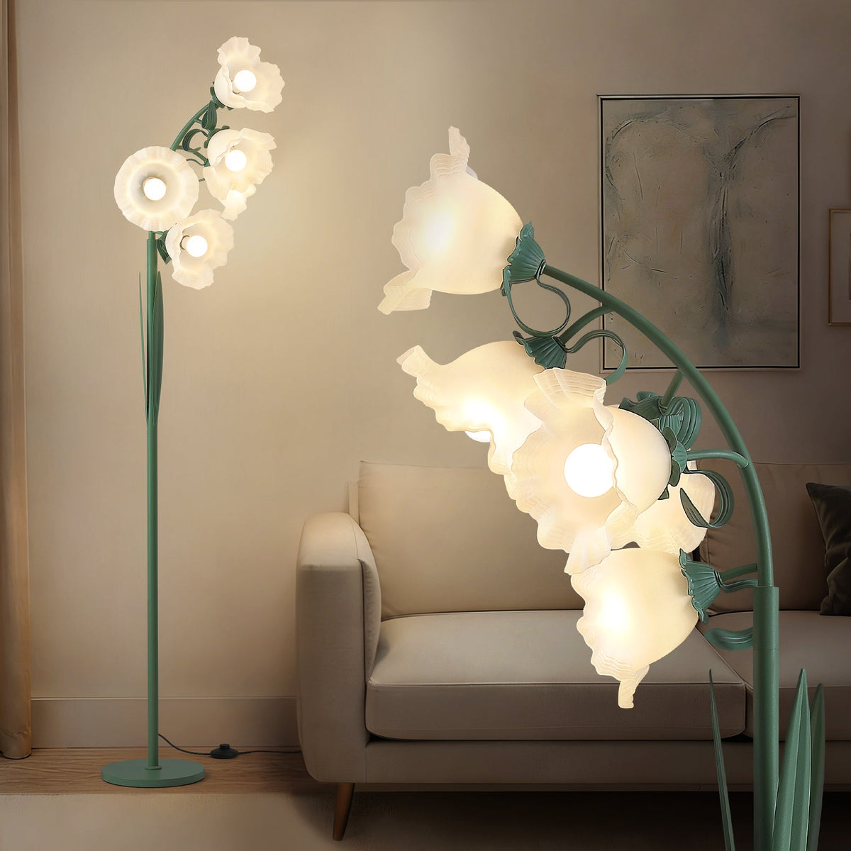 5 Light Flower Floor Lamp for Living Room,3CCT LED Arc Floor Lamp with Foot Switch,Cute Floral Standing Lamp for Bedroom with Acrylic Shades,Curves Tall Lamp for Living Room Corner (Bulbs Included)