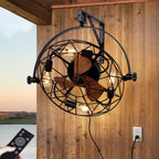 20 in. Indoor Industrial Wall Fan with Lights and Remote, Black Wall Mounted Ceiling Fan with 6 Fan Speeds