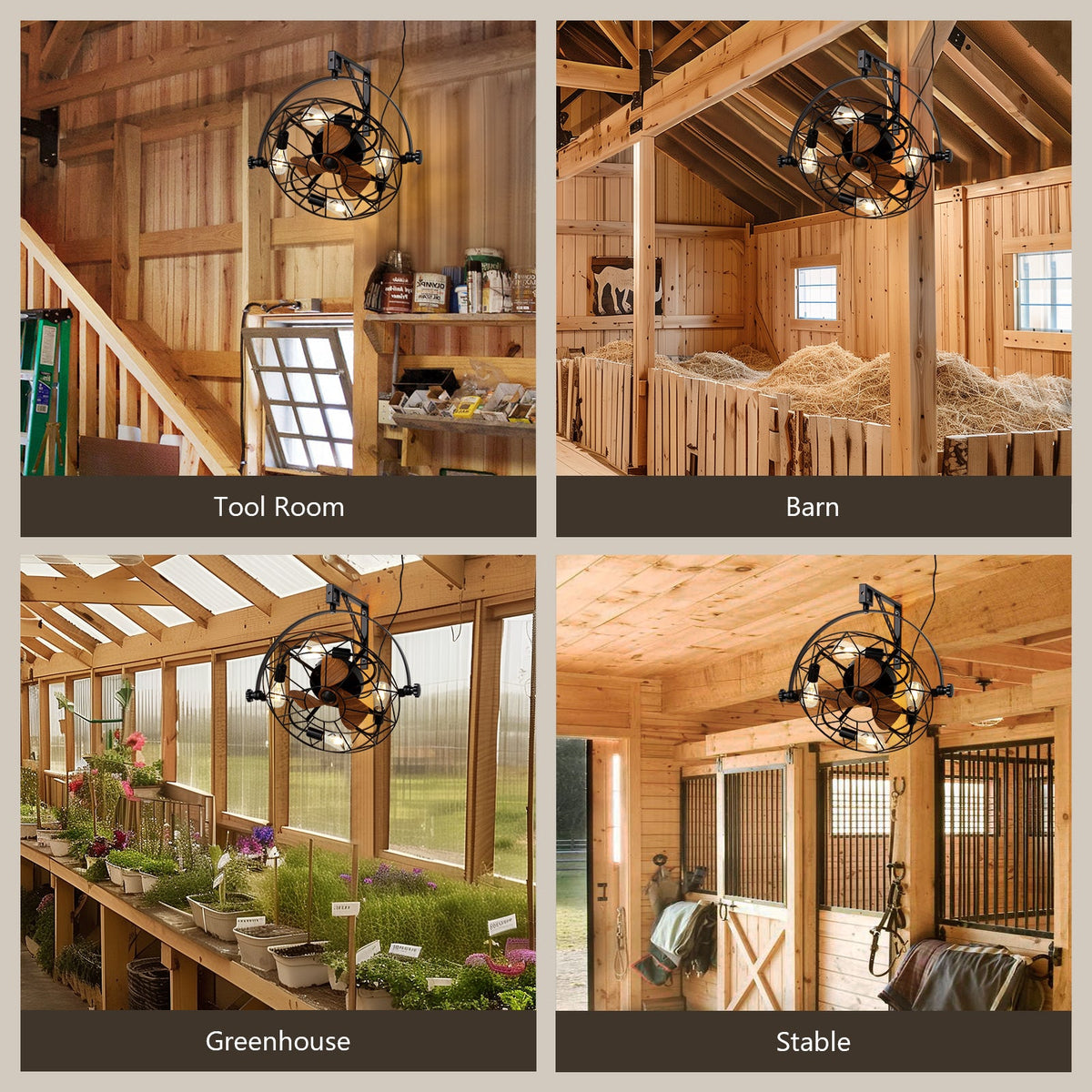 20 in. Indoor Industrial Wall Fan with Lights and Remote, Black Wall Mounted Ceiling Fan with 6 Fan Speeds