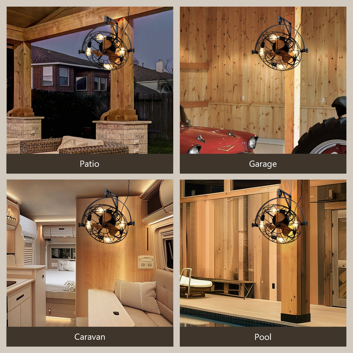20 in. Indoor Industrial Wall Fan with Lights and Remote, Black Wall Mounted Ceiling Fan with 6 Fan Speeds