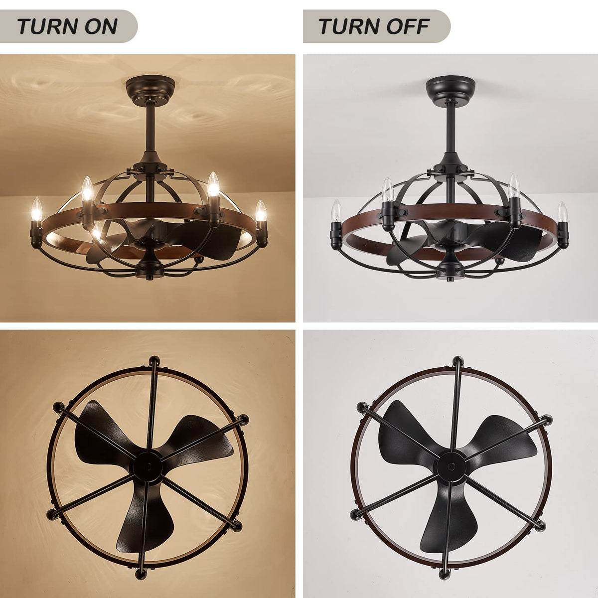 27in Farmhouse & Vintage Ceiling Fan with Light Remote Control, Rustic Chandelier Fan