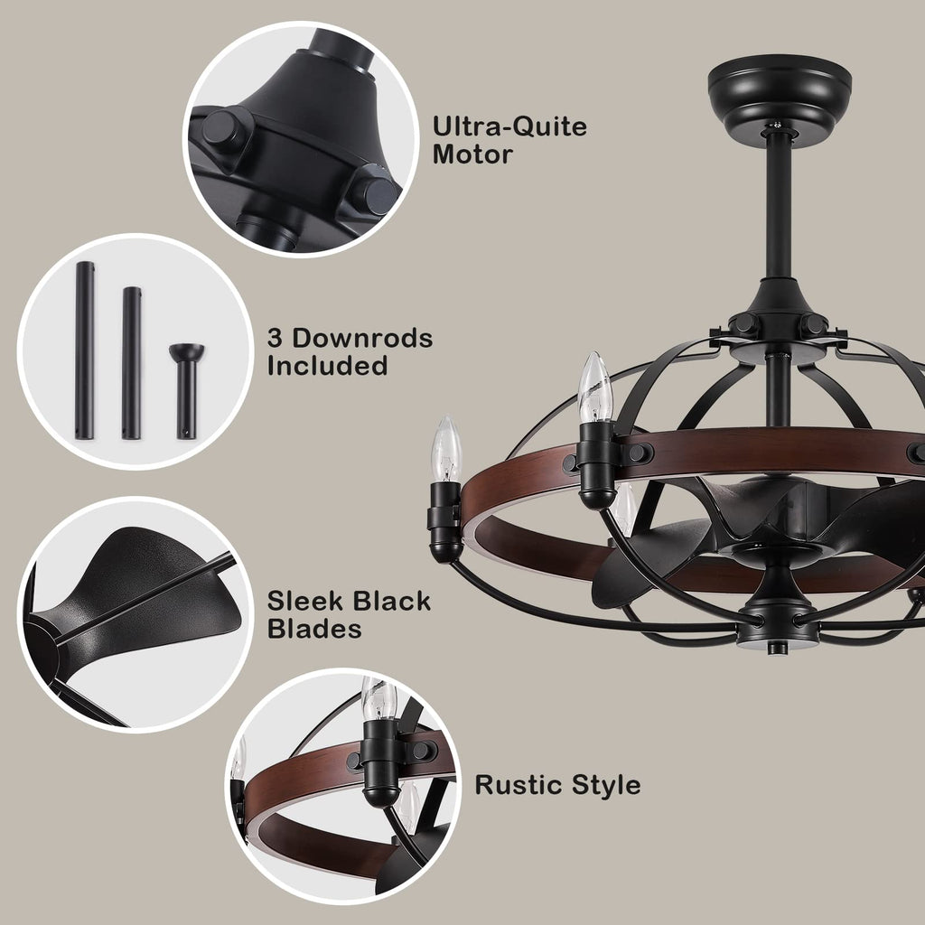 27in Farmhouse & Vintage Ceiling Fan with Light Remote Control, Rustic Chandelier Fan