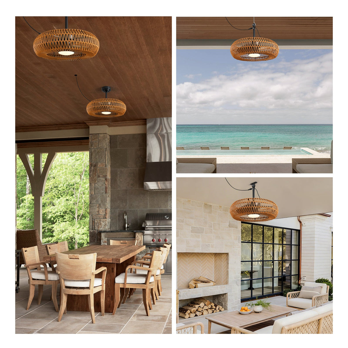 23.6 in Indoor/Outdoor Waterproof Woven LED Ceiling Fan Light with Dimming and Time(Includes Remote Control)