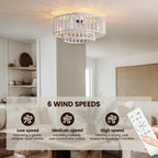 19 in. Indoor White Boho 2-Tier Wood Beaded Caged Flush Mount Fandelier Ceiling Fan with Remote Control No Bulb Included