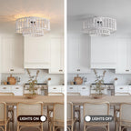 19 in. Indoor White Boho 2-Tier Wood Beaded Caged Flush Mount Fandelier Ceiling Fan with Remote Control No Bulb Included